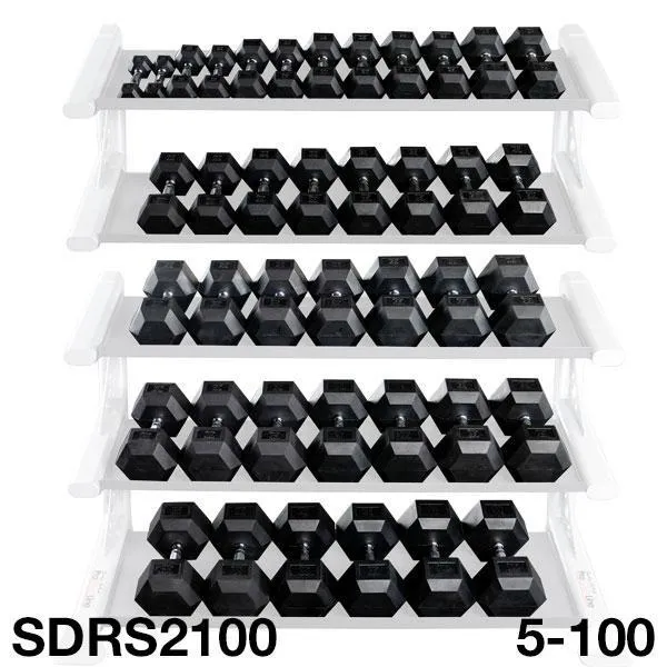 Body Solid 5 thru 100 lb Rubber Hex Dumbbell Set