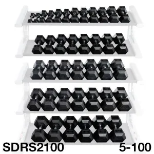 Body Solid 5 thru 100 lb Rubber Hex Dumbbell Set