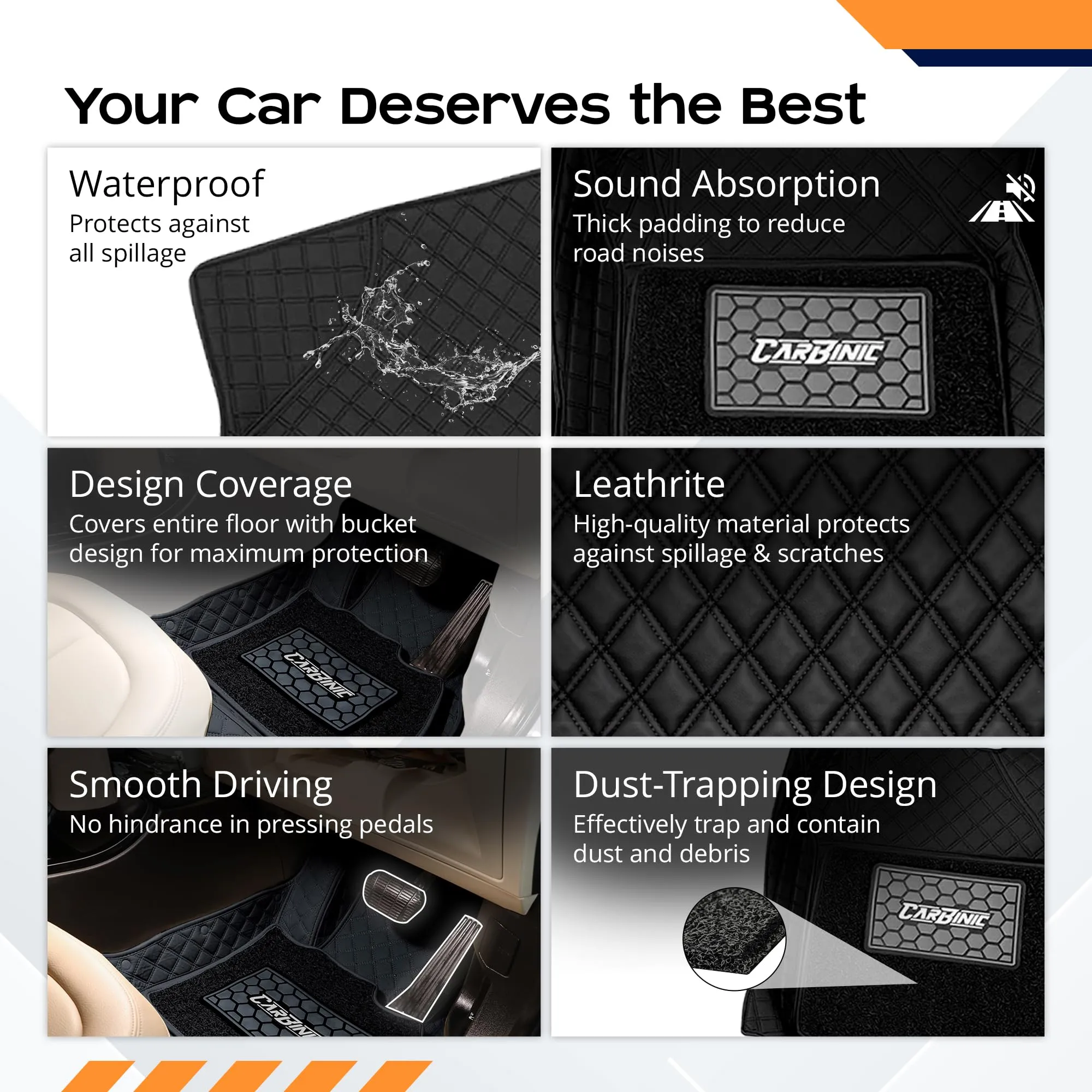 CARBINIC 7D Car Mats | Compatible for Mahindra Thar 2021 | 7-Depth Layer Protection Car Floor Mats Anti Skid | Car Accessories | Detachable Layer of Curly Mat | Premium Double Stitched Leather Mats