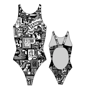 Girls Swim Suit - Wide Straps - Yeah Comic (White & Black)