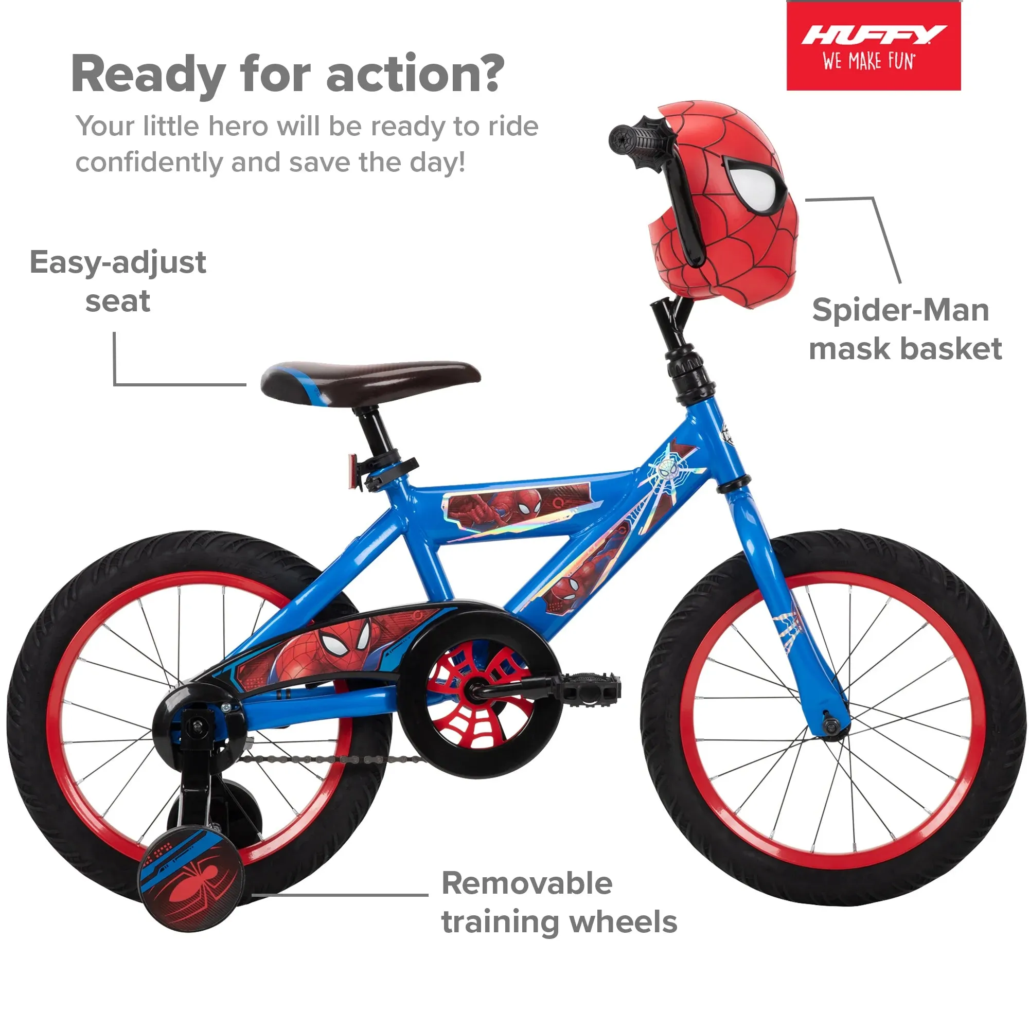 Huffy Marvel Spider-Man Bike, 16" Wheels, Toddlers Ages 3 , Training Wheels