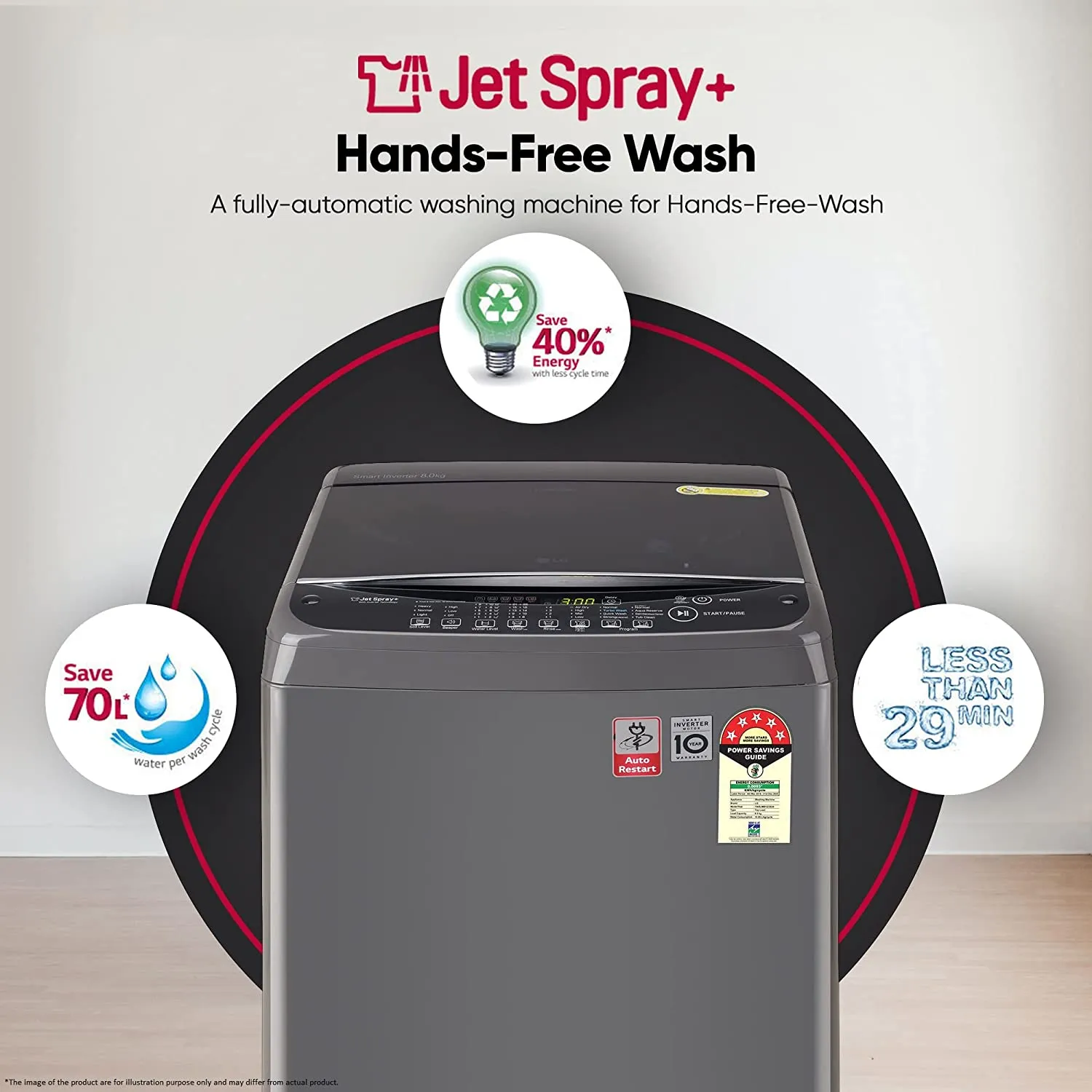 LG T80AJMB1Z 8 Kg 5 Star Inverter TurboDrum Fully Automatic Top Loading Washing Machine ( Jet Spray , Smart Closing Door, Middle Black)