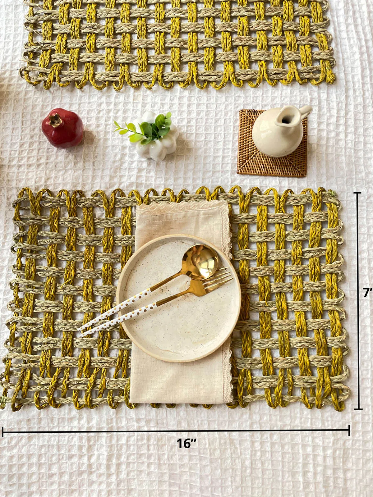 Natural Square Placemats Set Of 2 Natural And Mustard