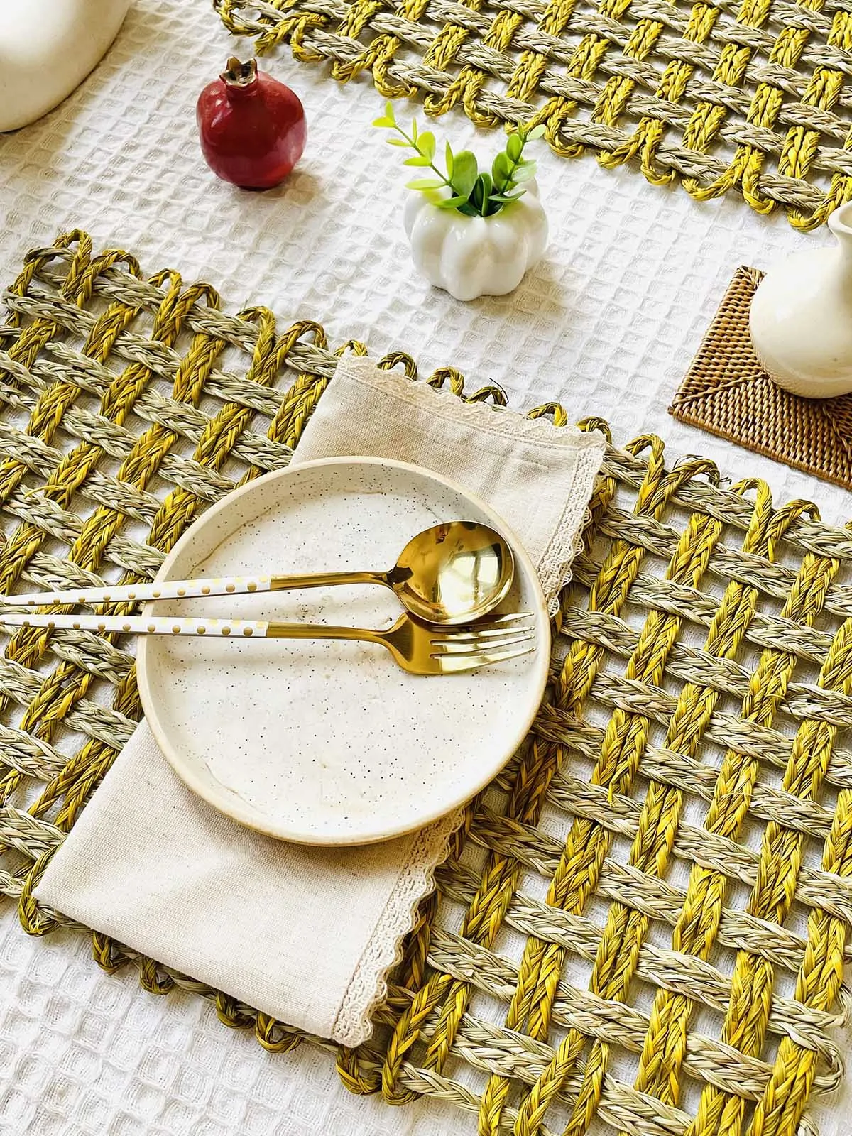 Natural Square Placemats Set Of 2 Natural And Mustard