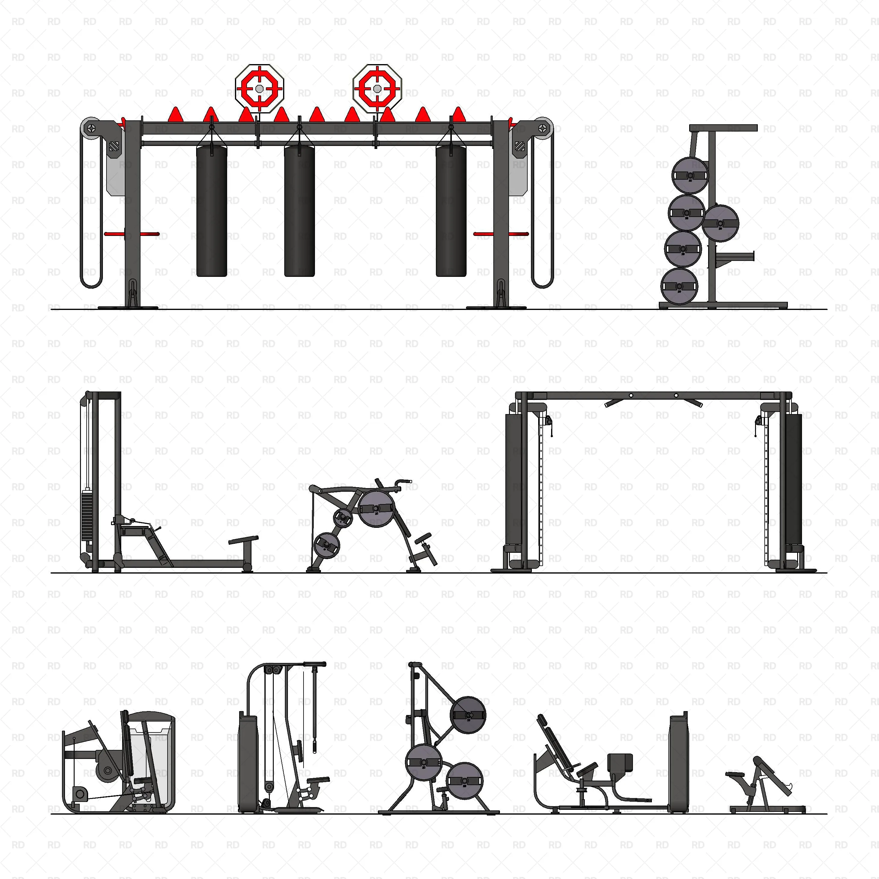 Revit Gym Equipment 02 - Training Machines
