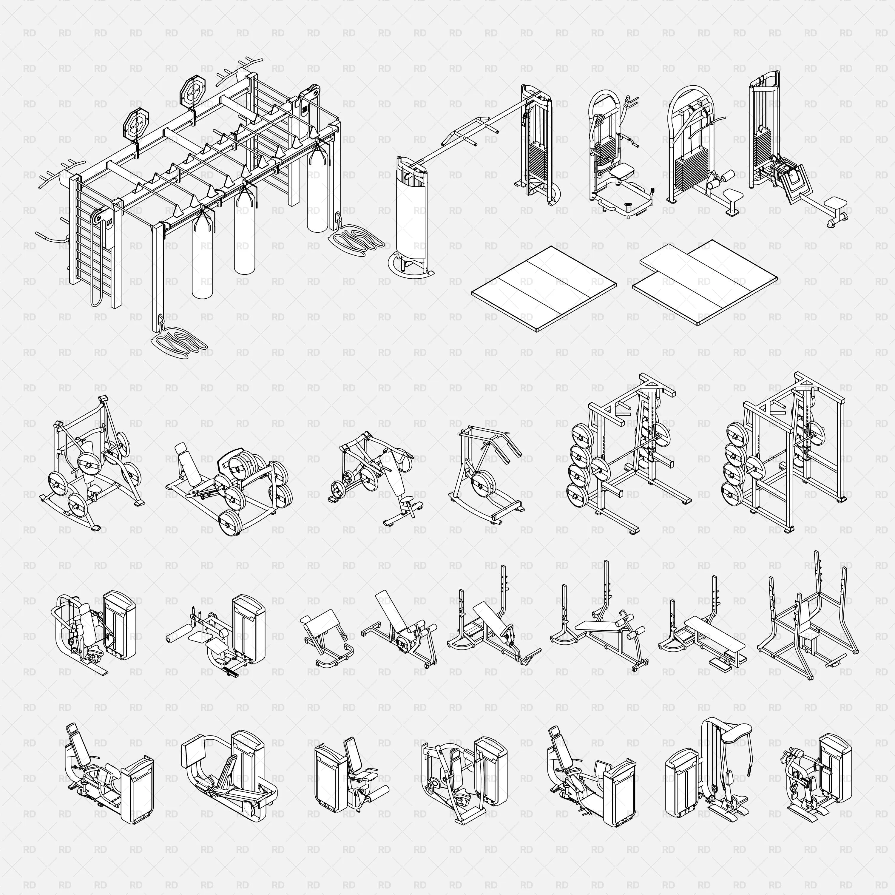 Revit Gym Equipment 02 - Training Machines