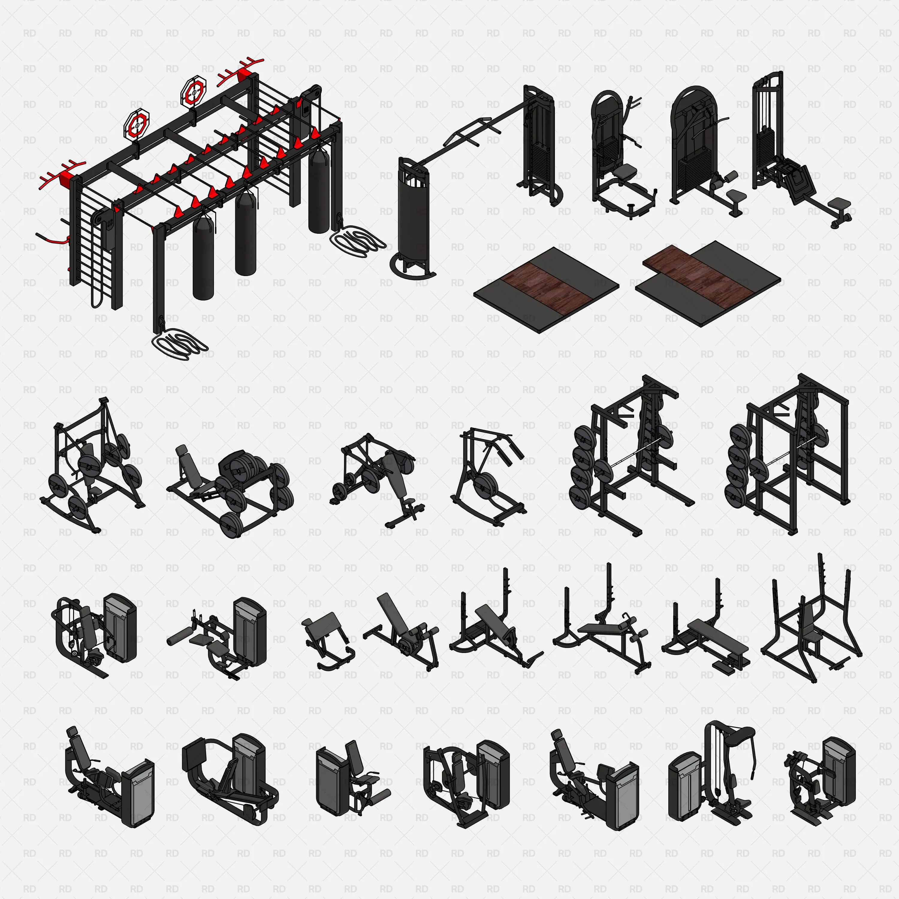 Revit Gym Equipment 02 - Training Machines